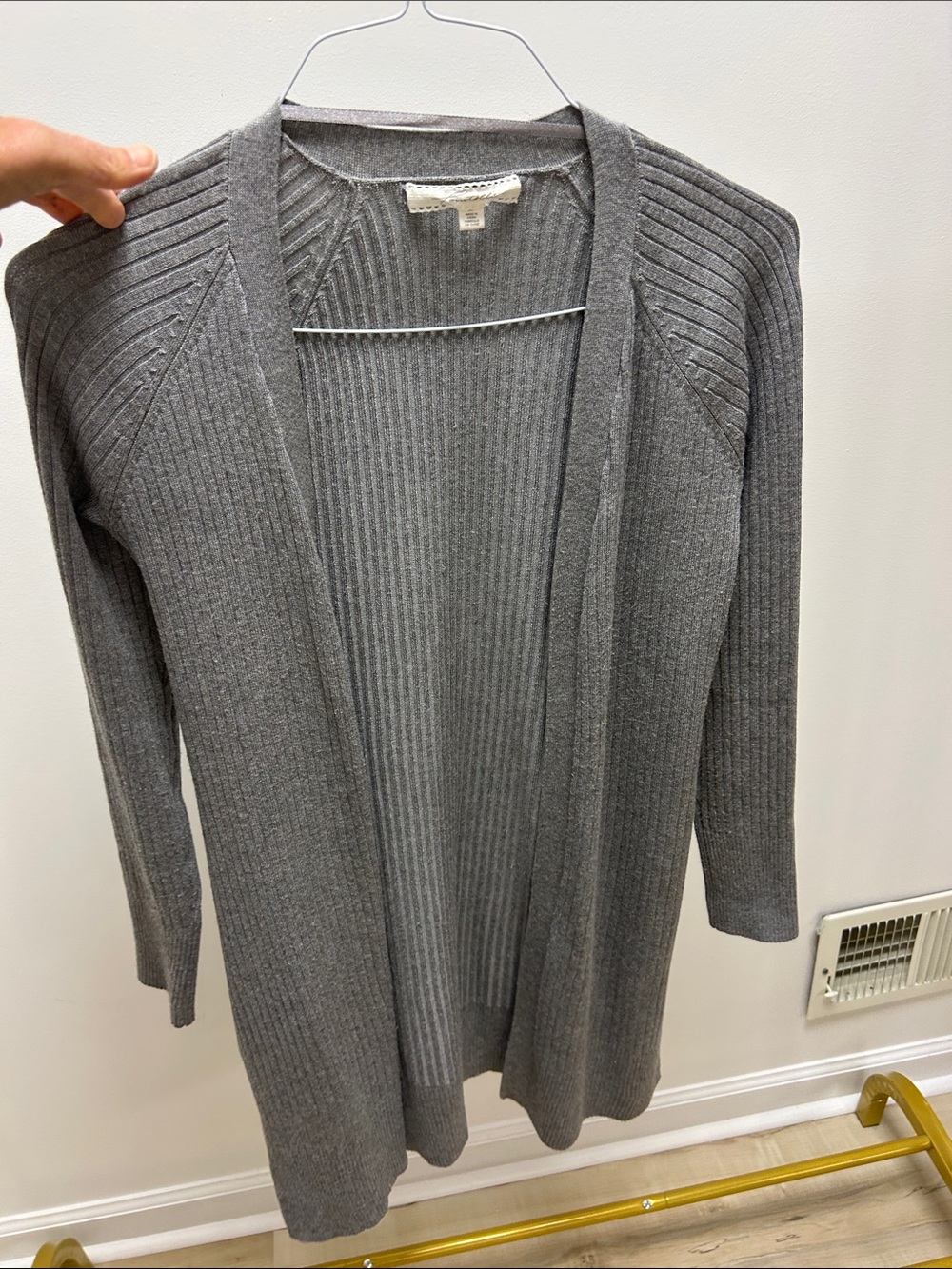 Lightweight Open-Front Ribbed Cardigan - Gray - Picture 1 of 4